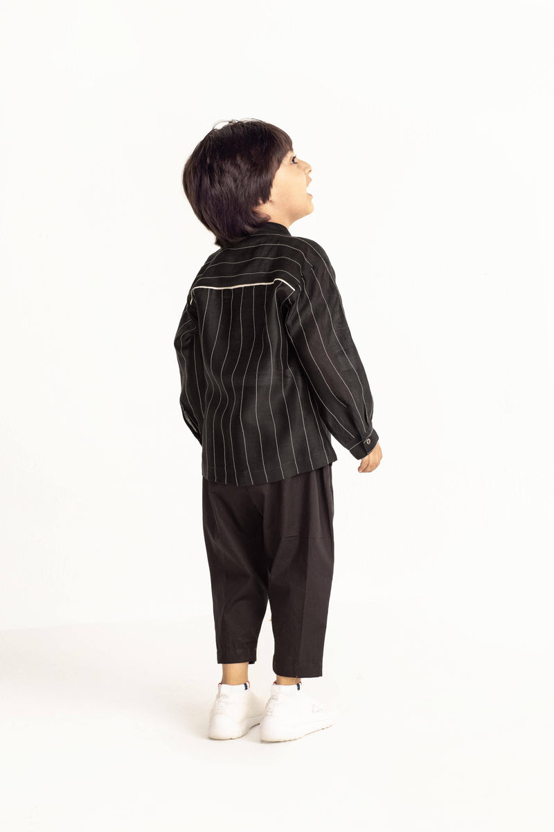 Band Collar Chanderi Shirt Co-ord- Black Co-ord Set by THREE Kids for kids in Singapore