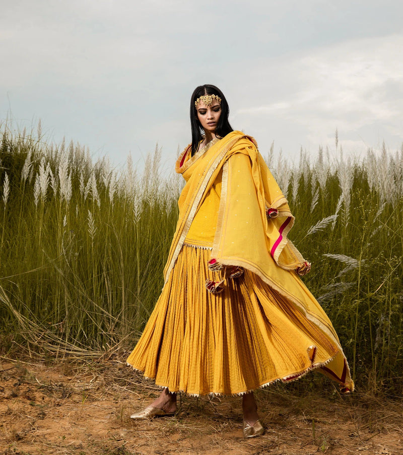 Basant Ghagri Lehenga Set by Khara Kapas for women in Singapore