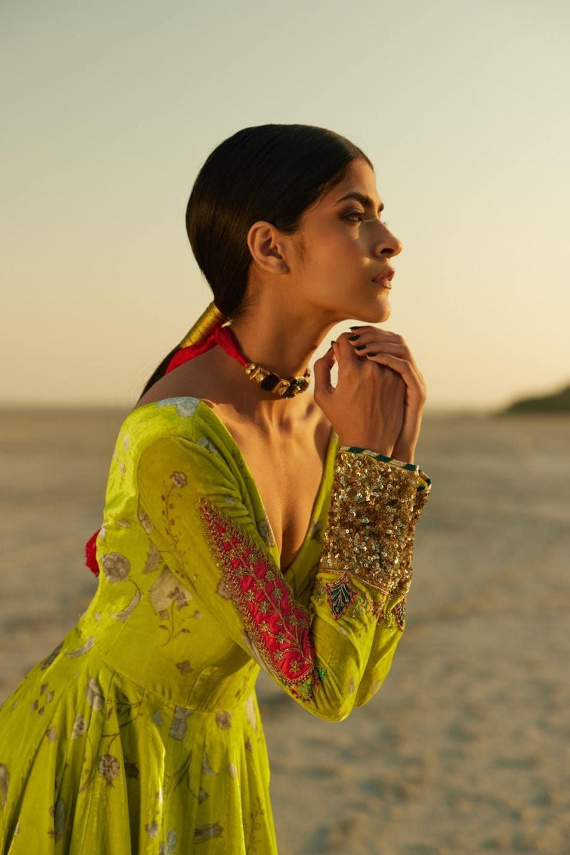 B.GREEN PRINTED ANARKALI Kurta Sets by Rajiramniq for women in Singapore