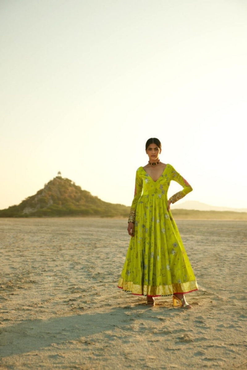 B.GREEN PRINTED ANARKALI Kurta Sets by Rajiramniq for women in Singapore