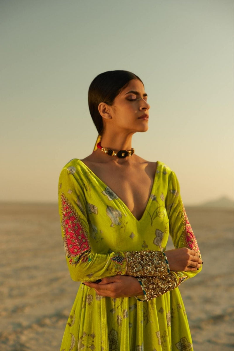 B.GREEN PRINTED ANARKALI Kurta Sets by Rajiramniq for women in Singapore