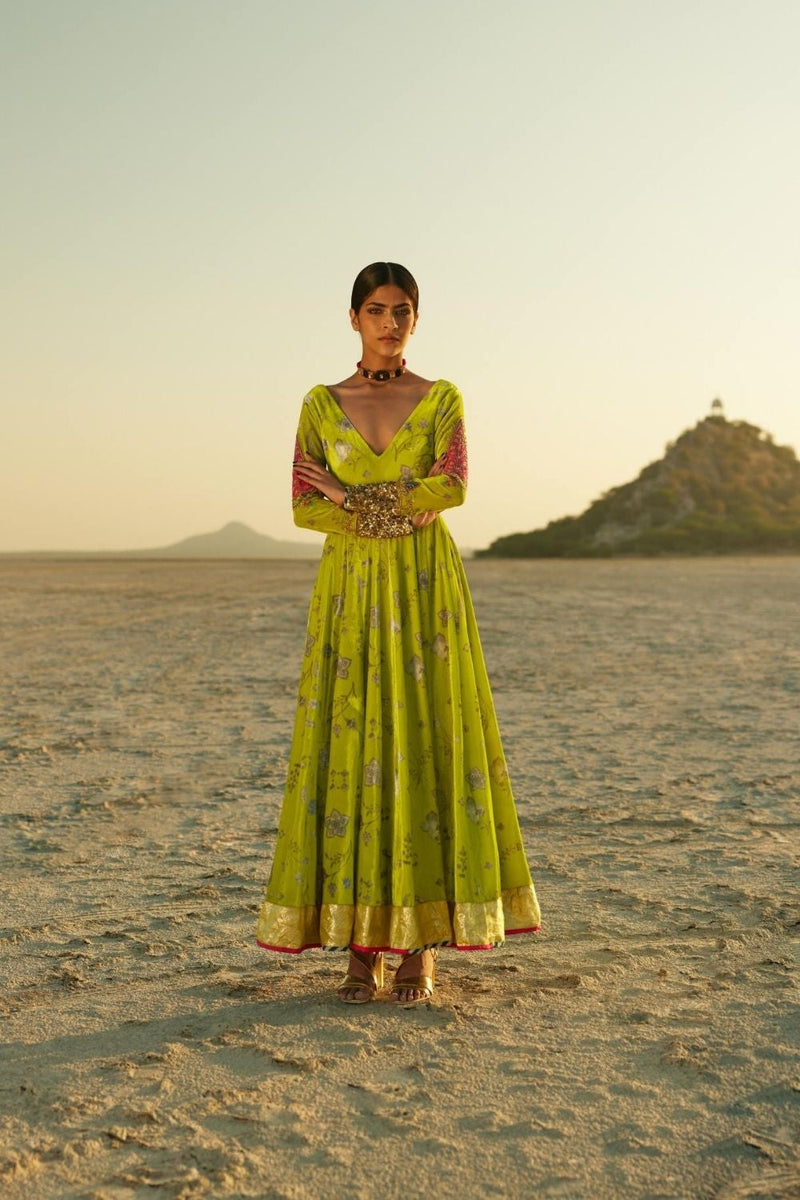 B.GREEN PRINTED ANARKALI Kurta Sets by Rajiramniq for women in Singapore