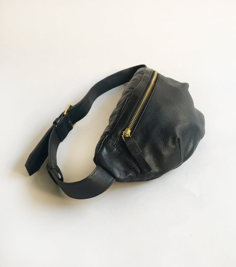 Black fanny pack by Khara Kapas for women in Singapore