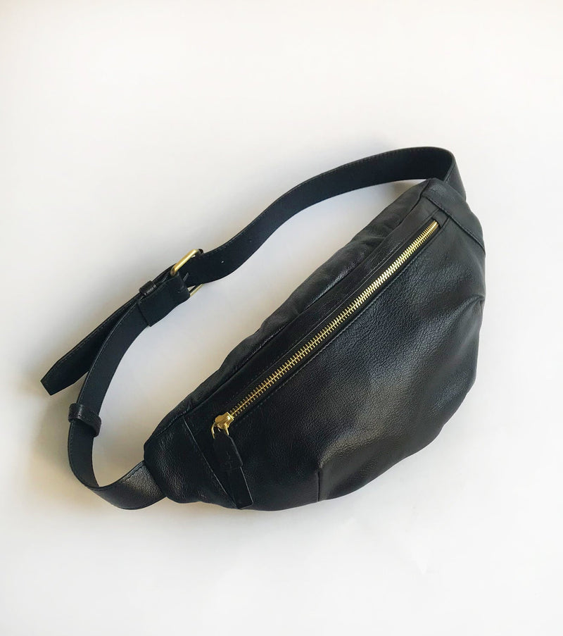 Black fanny pack by Khara Kapas for women in Singapore