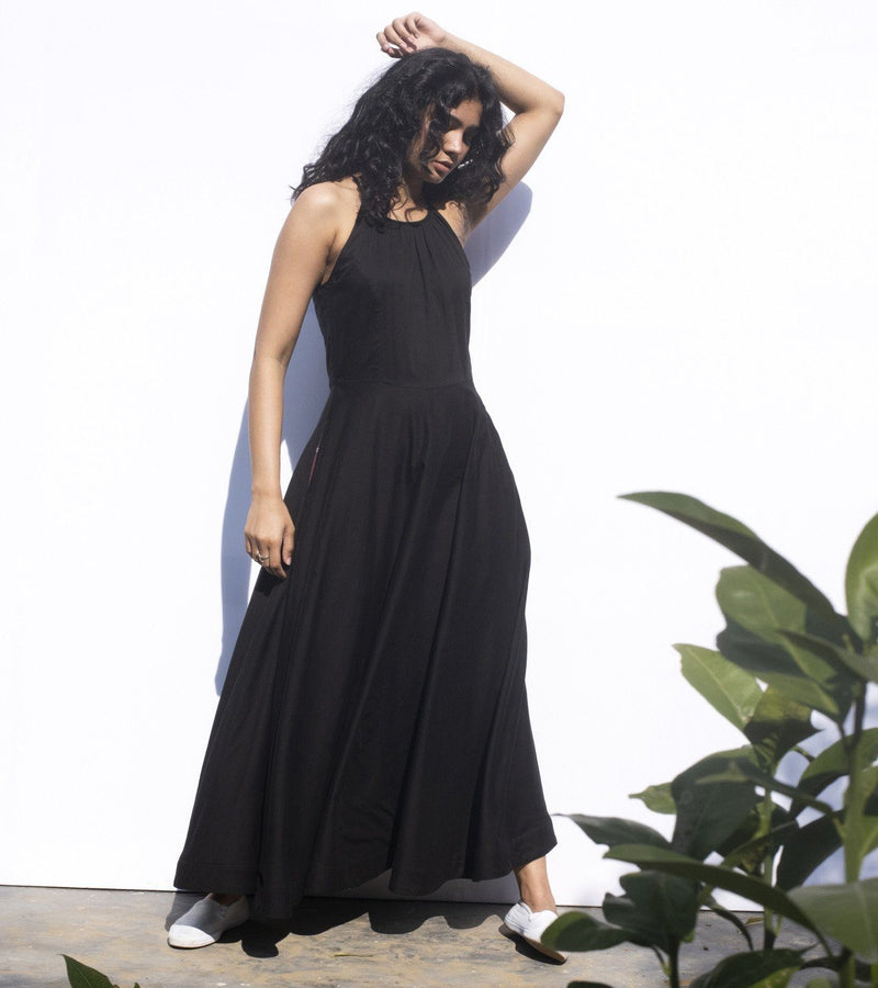 Black Leopard Dress by Khara Kapas in black for women in Singapore