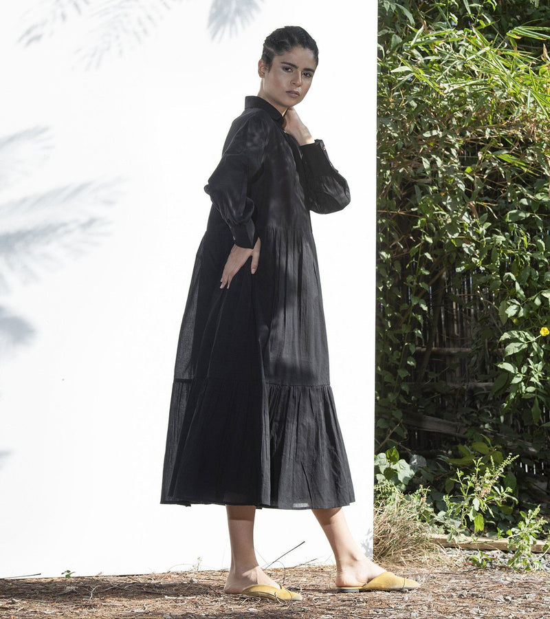 Black Petunia Collared Long Dress Dress by Khara Kapas in black for women in Singapore