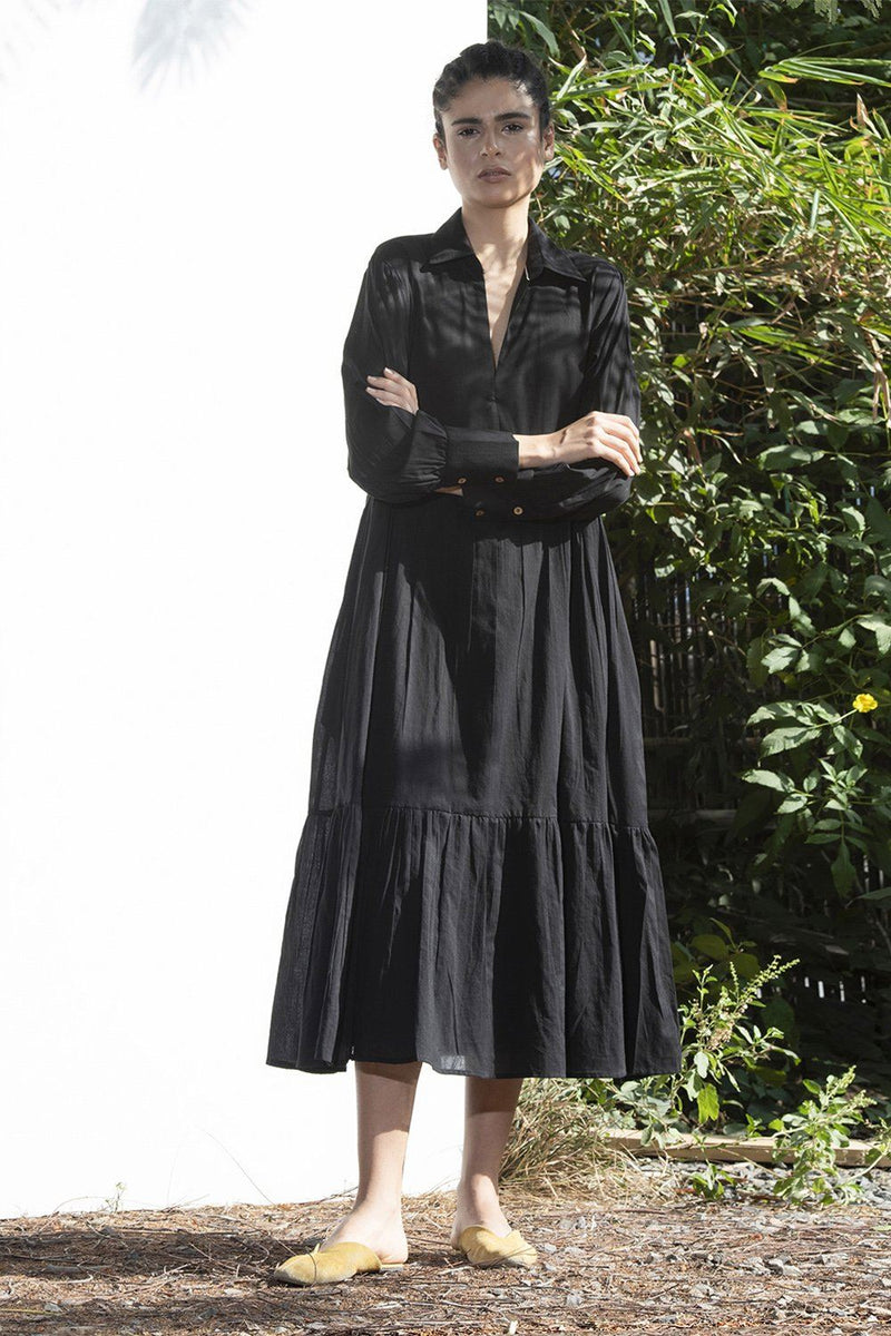 Black Petunia Collared Long Dress Dress by Khara Kapas in black for women in Singapore