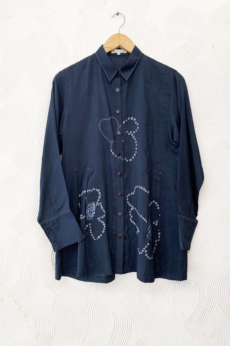 BLUE BANDHANI FLORAL SHIRT Dresses Canvas & Weaves