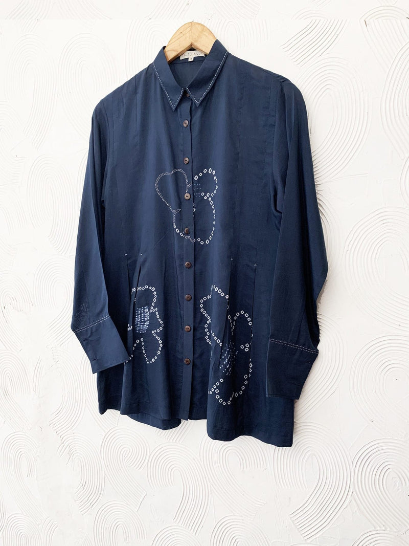 BLUE BANDHANI FLORAL SHIRT Dresses Canvas & Weaves