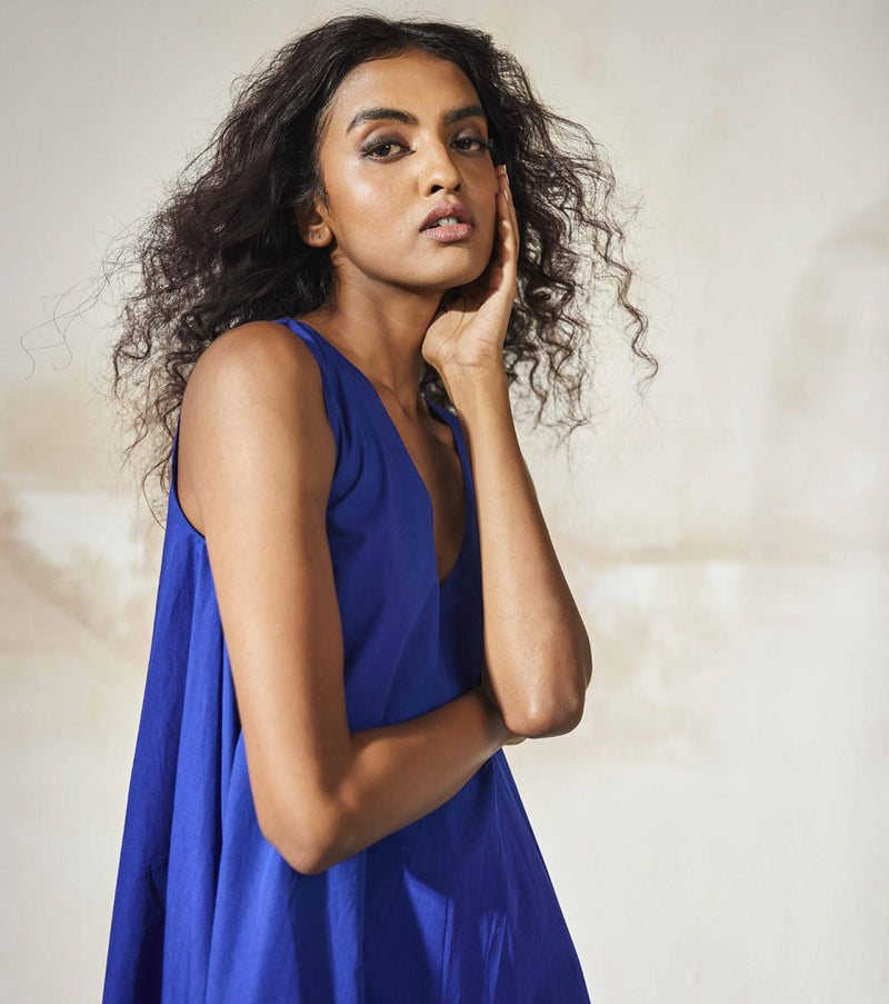Blue Brine Dress by Khara Kapas for women in Singapore