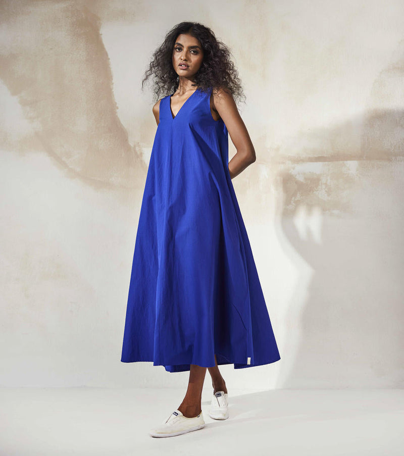 Blue Brine Dress by Khara Kapas for women in Singapore