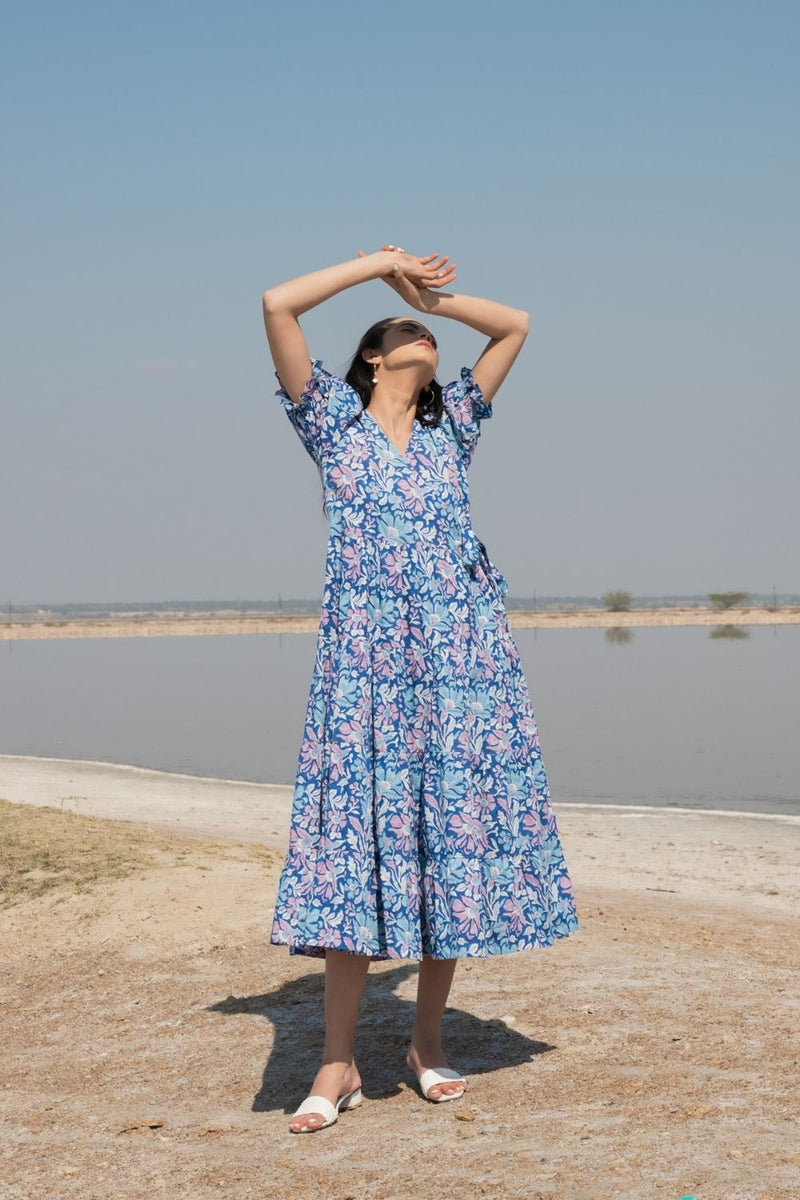 Blue Lagoon Tier Wrap Dress Fashion Marche