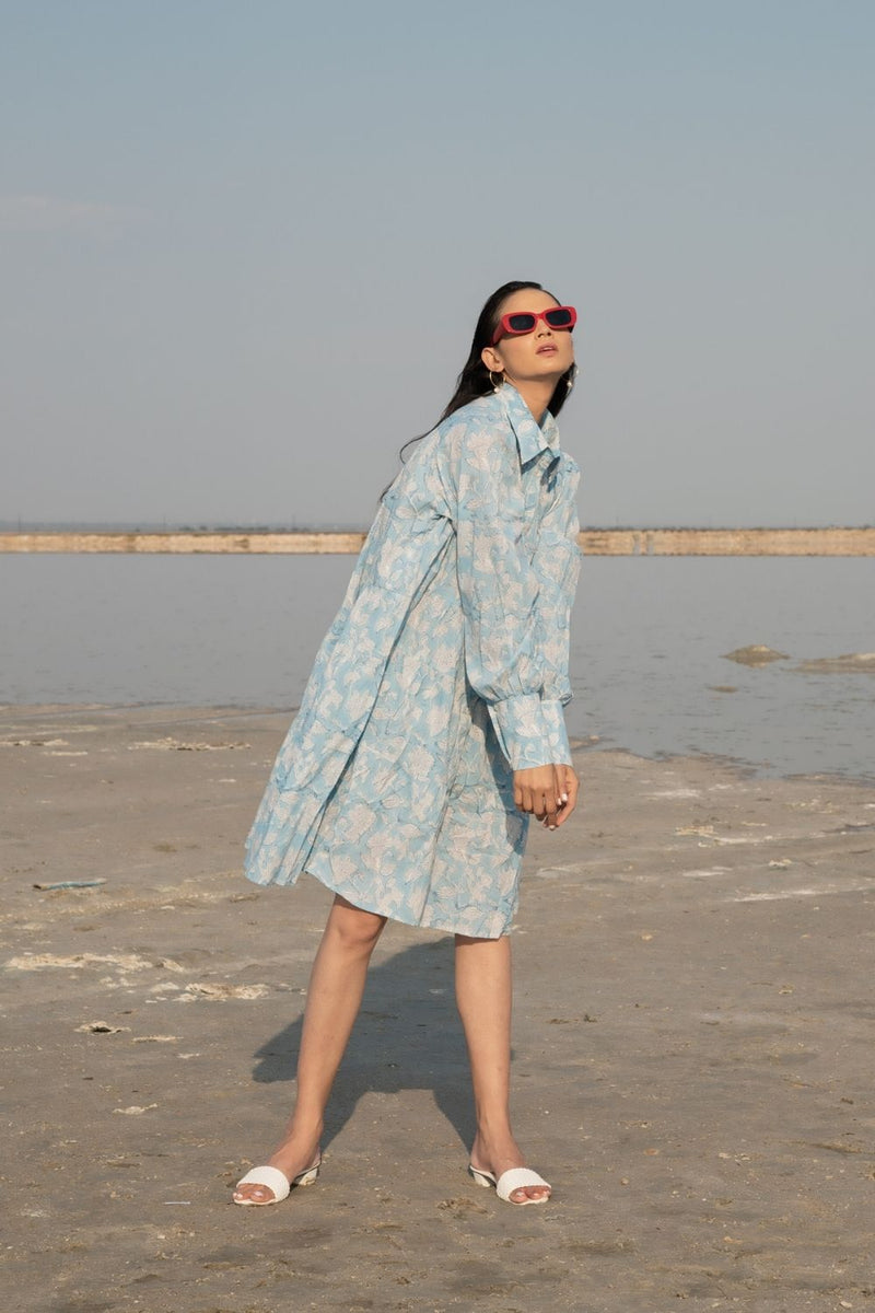 Blue Lilies Short Tier Dress Fashion Marche