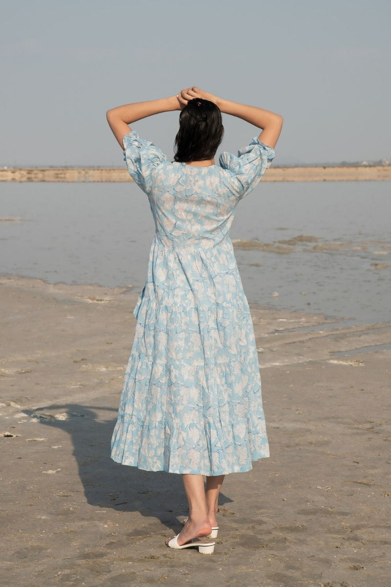 Blue Lilies Tier Wrap Dress Fashion Marche