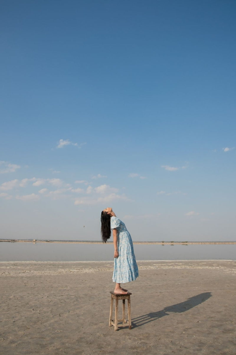 Blue Lilies Tier Wrap Dress Fashion Marche