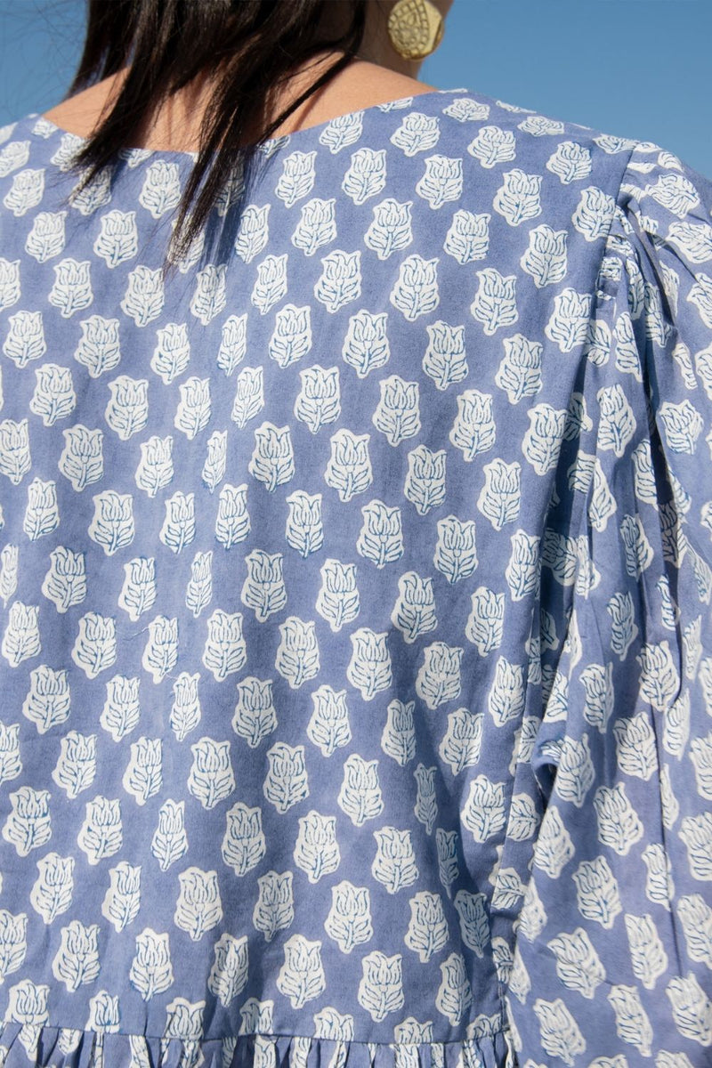 Blue Lotus Gather Dress Fashion Marche