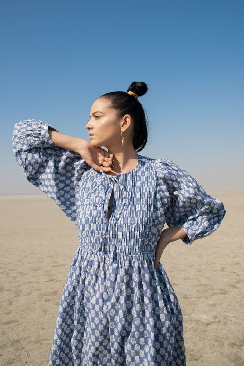 Blue Lotus Gather Dress Fashion Marche