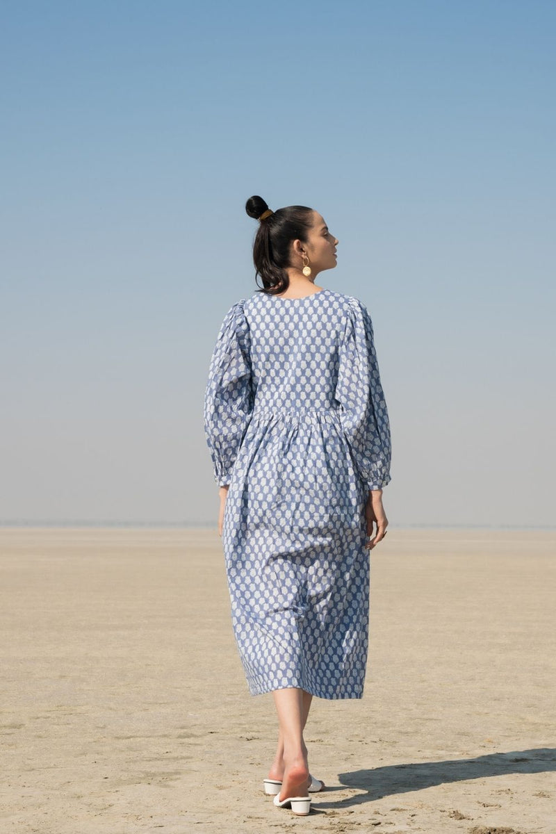 Blue Lotus Gather Dress Fashion Marche
