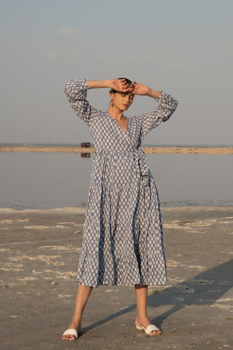 Blue Lotus Tier Wrap Dress Fashion Marche