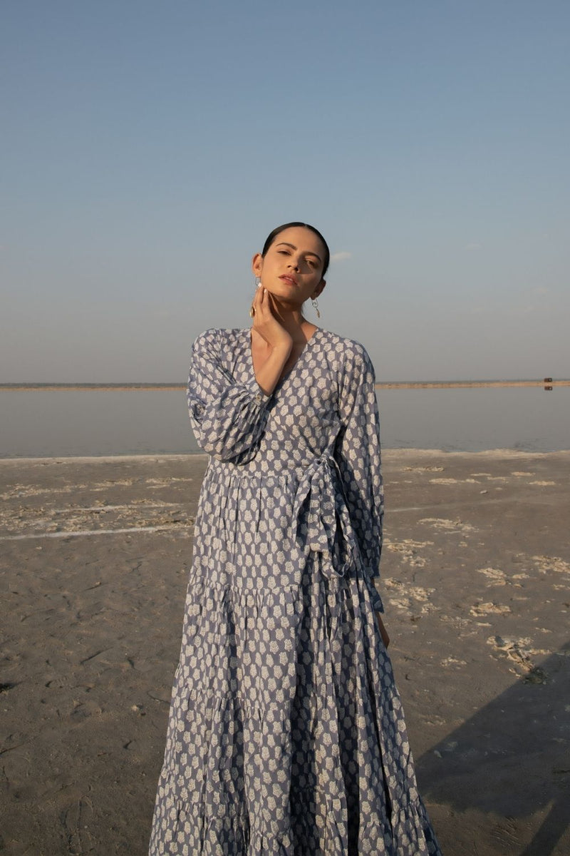 Blue Lotus Tier Wrap Dress Fashion Marche