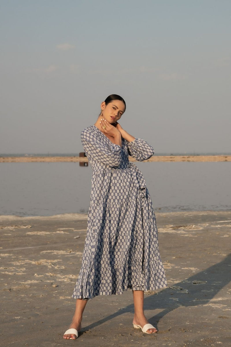 Blue Lotus Tier Wrap Dress Fashion Marche