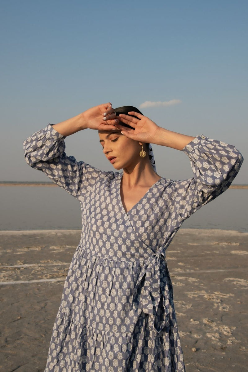 Blue Lotus Tier Wrap Dress Fashion Marche