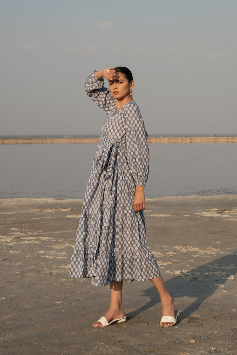 Blue Lotus Tier Wrap Dress Fashion Marche