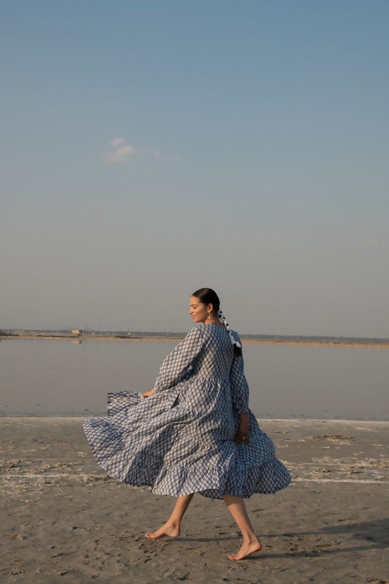 Blue Lotus Tier Wrap Dress Fashion Marche