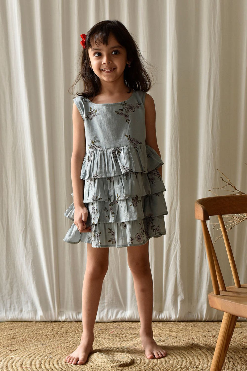 Blue Rose Frock Dress by Khara Kapas Kids for kids in Singapore