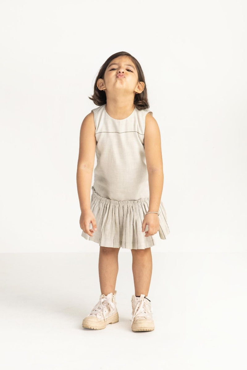 Bottom Yoke Dress - Beige Dress by THREE Kids for kids in Singapore