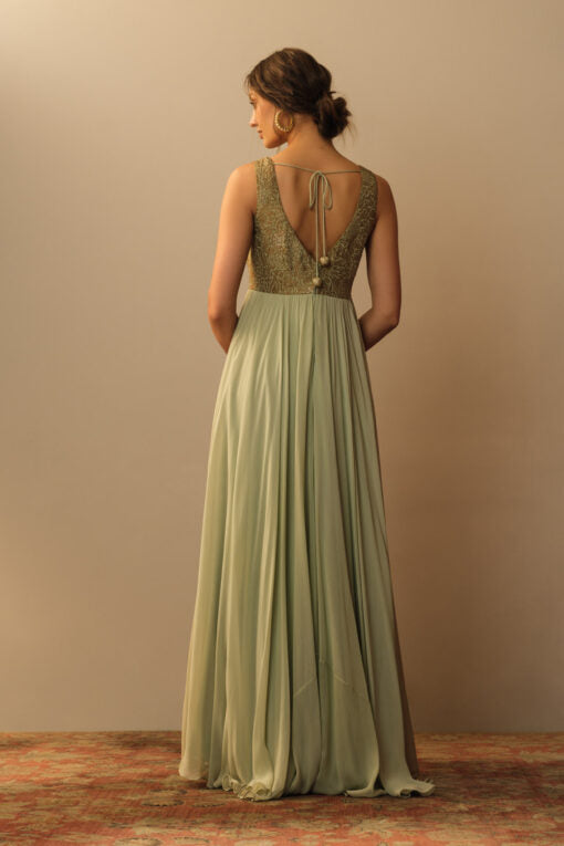 Brocade Bodice Long Dress Aquamarine Brocade bodice long dress aquamarine by Mallika Mathur by Mallika Mathur for women in Singapore