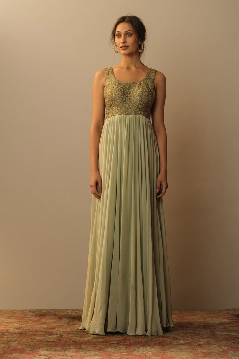 Brocade Bodice Long Dress Aquamarine Brocade bodice long dress aquamarine by Mallika Mathur by Mallika Mathur for women in Singapore