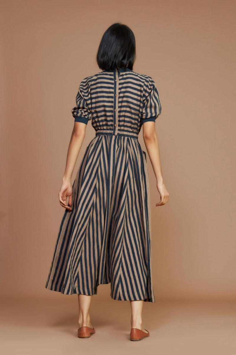 Brown and Charcoal Striped Mati Sphara Jumpsuit Jumpsuits by Mati for women in Singapore