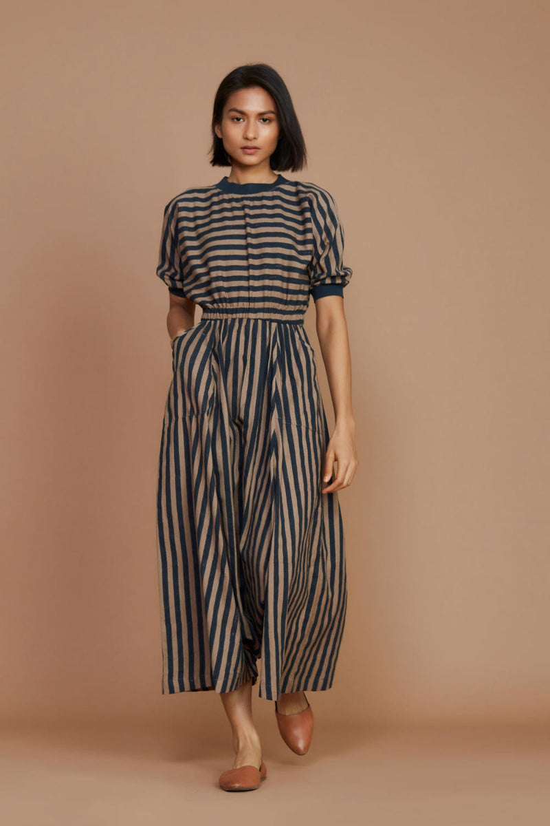 Brown and Charcoal Striped Mati Sphara Jumpsuit Jumpsuits by Mati for women in Singapore