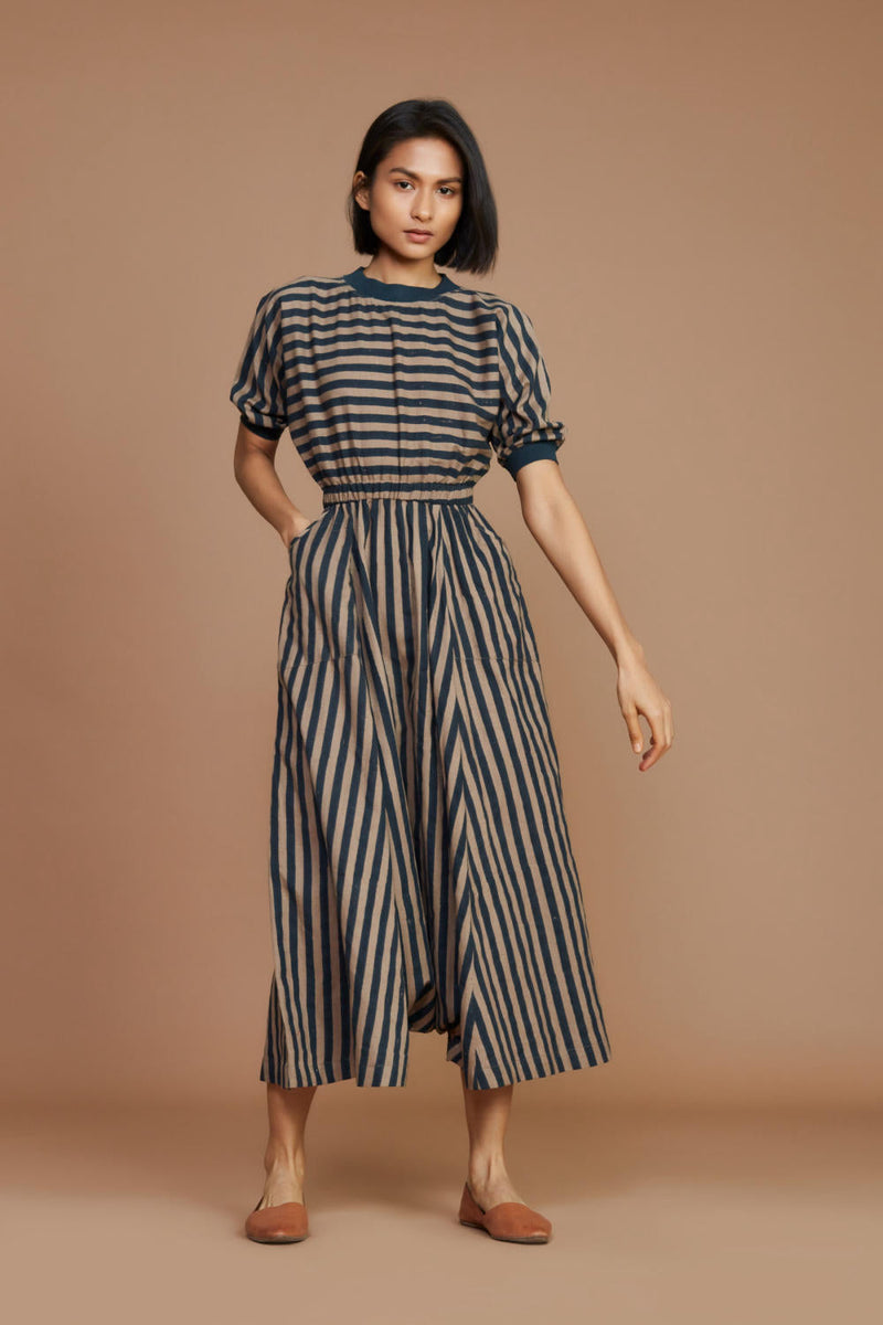 Brown and Charcoal Striped Mati Sphara Jumpsuit Jumpsuits by Mati for women in Singapore