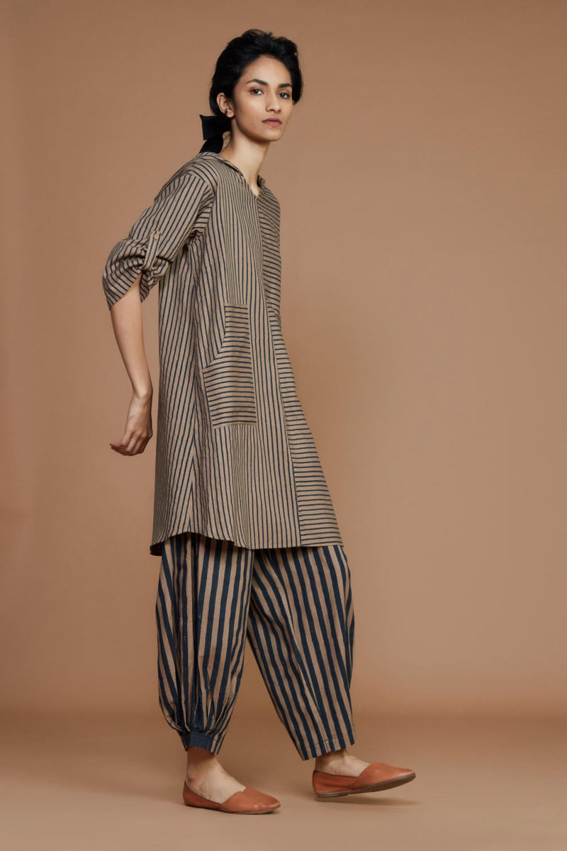 Brown With Charcoal Striped Hooded Co-ord Set Co-ord Set,Dress by Mati for women in Singapore