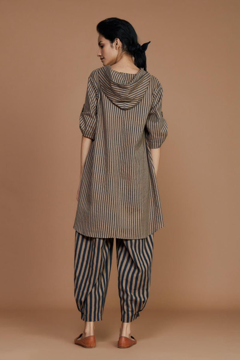 Brown With Charcoal Striped Hooded Co-ord Set Co-ord Set,Dress by Mati for women in Singapore