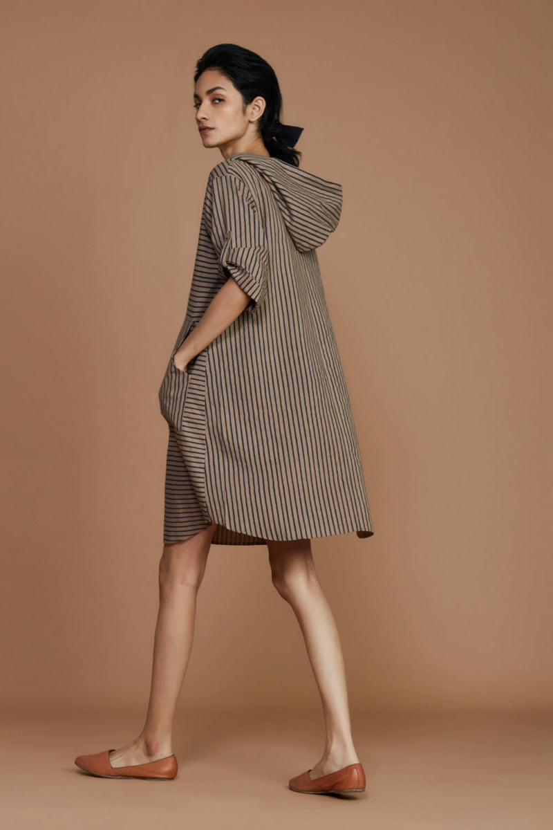 Brown With Charcoal Striped Hooded Co-ord Set Co-ord Set,Dress by Mati for women in Singapore
