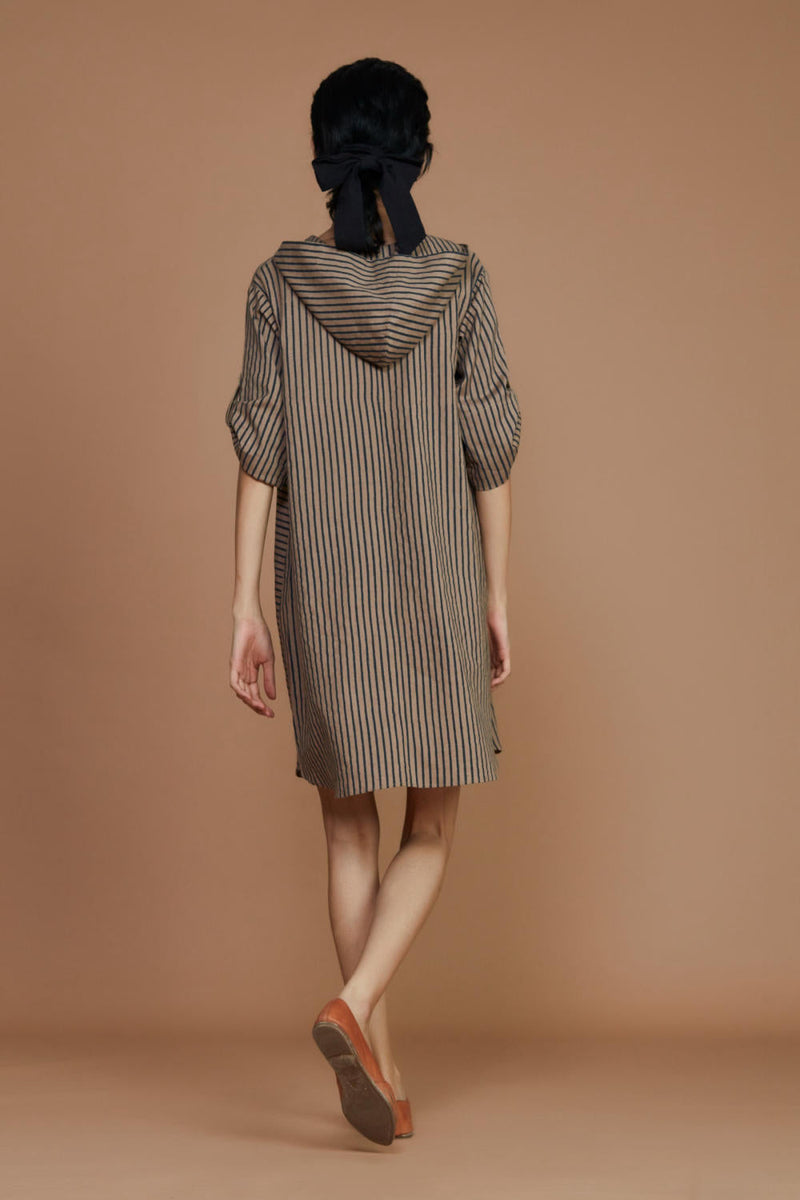 Brown With Charcoal Striped Hooded Co-ord Set Co-ord Set,Dress by Mati for women in Singapore