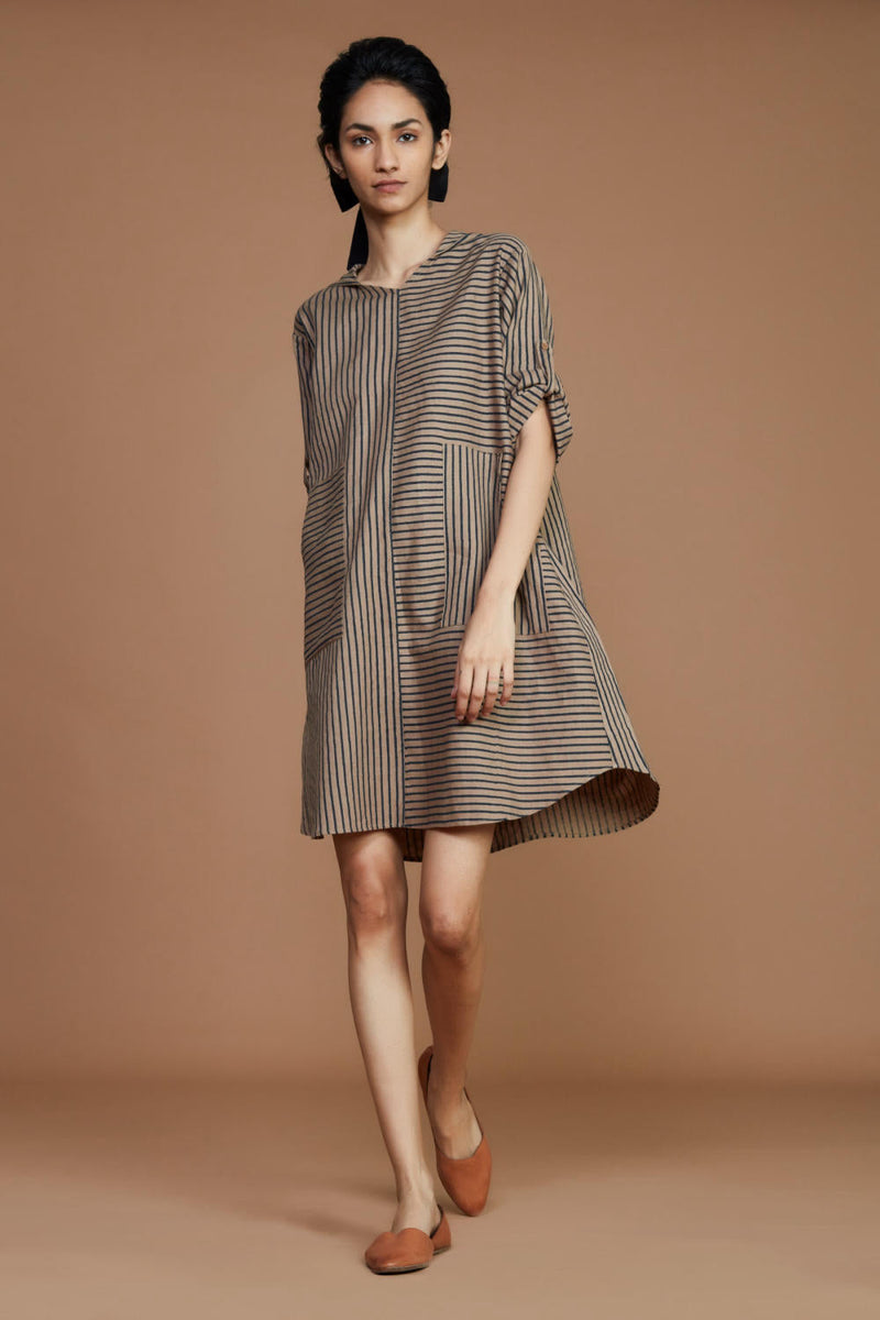 Brown With Charcoal Striped Hooded Co-ord Set Co-ord Set,Dress by Mati for women in Singapore