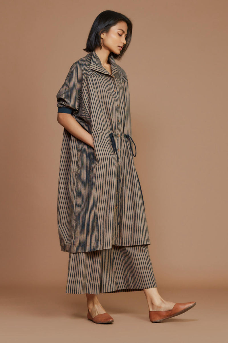 Brown With Charcoal Striped Kaftan Co-ord Set Co-ord Set,Dress by Mati for women in Singapore