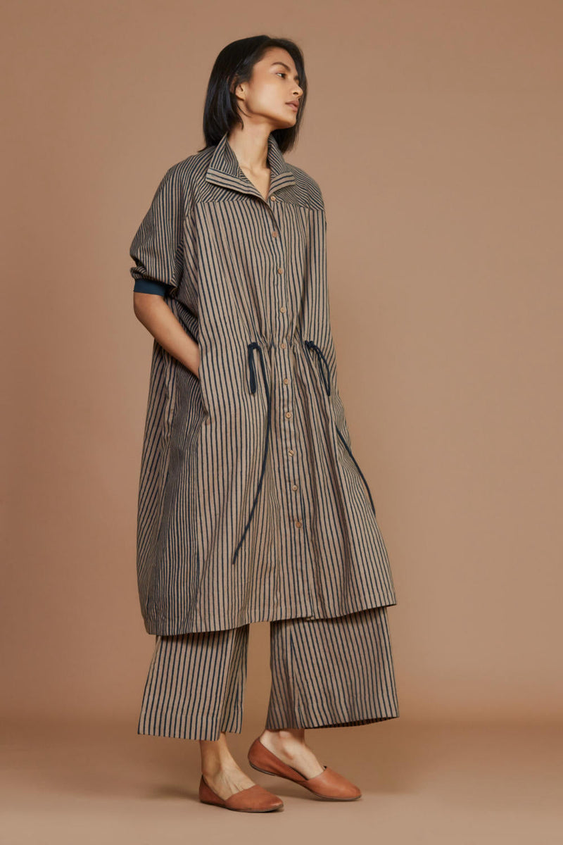 Brown With Charcoal Striped Kaftan Co-ord Set Co-ord Set,Dress by Mati for women in Singapore