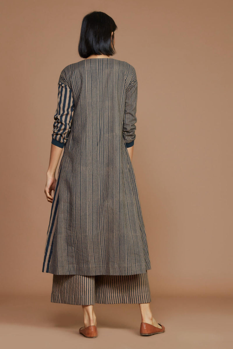 Brown With Charcoal Striped Pleated Co-Ord Set Co-ord Set by Mati for women in Singapore