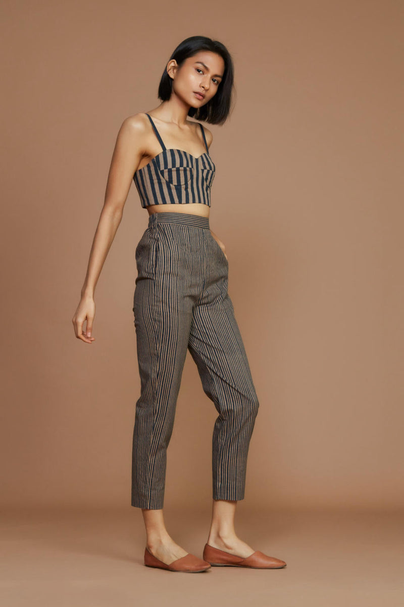 Brown with Charcoal Striped Trench & Corset Co-Ord Set Co-ord Set by Mati for women in Singapore