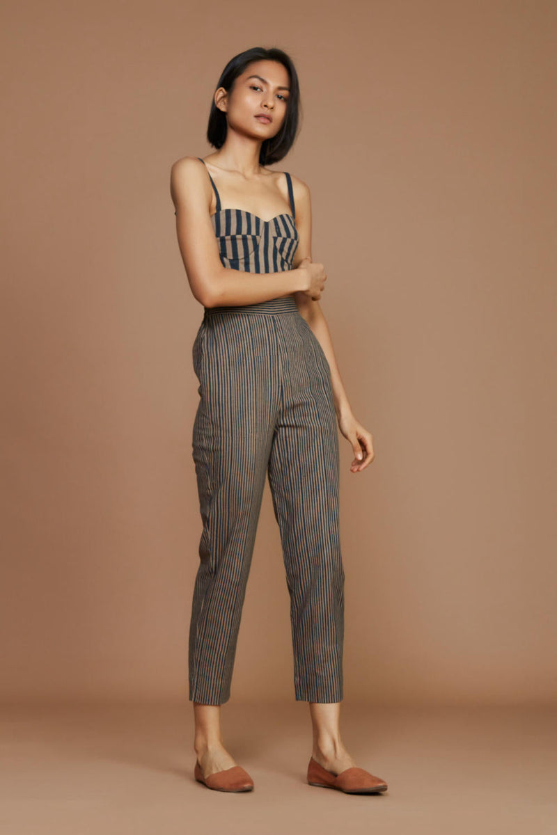 Brown with Charcoal Striped Trench & Corset Co-Ord Set Co-ord Set by Mati for women in Singapore