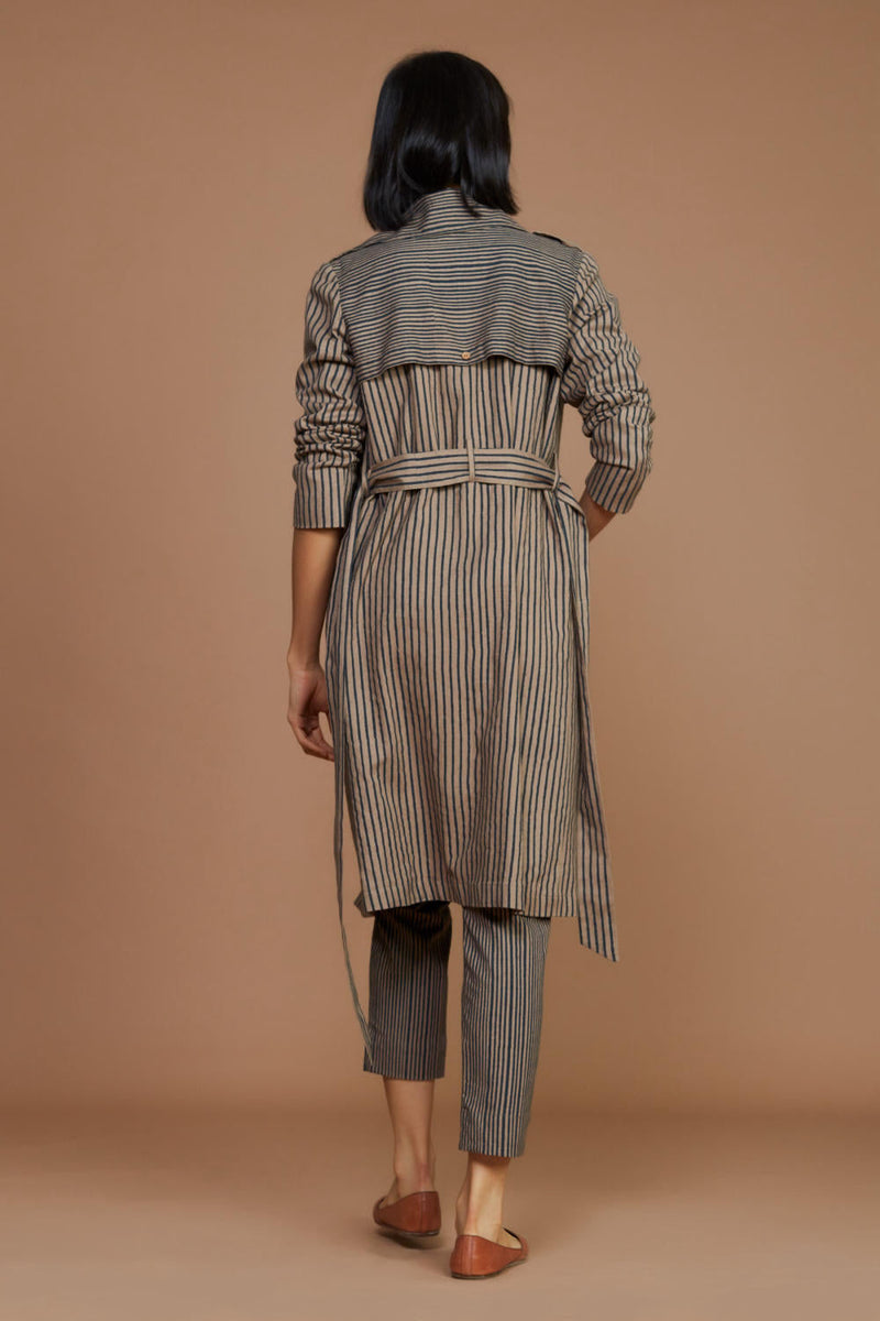 Brown with Charcoal Striped Trench & Corset Co-Ord Set Co-ord Set by Mati for women in Singapore