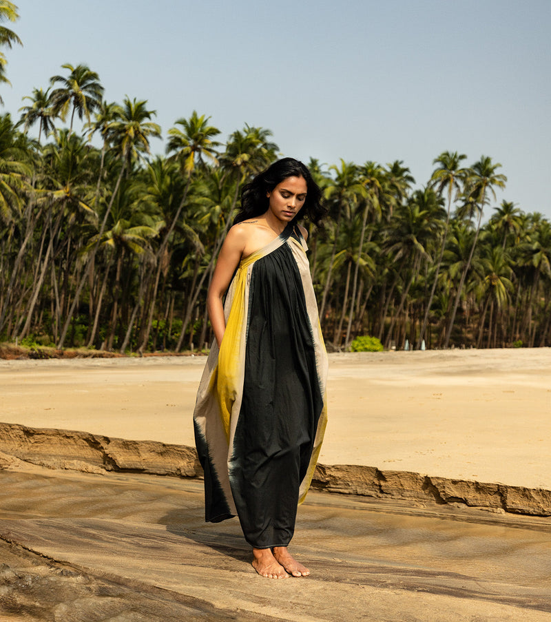 Buff amber Dress by Khara Kapas in black for women in Singapore