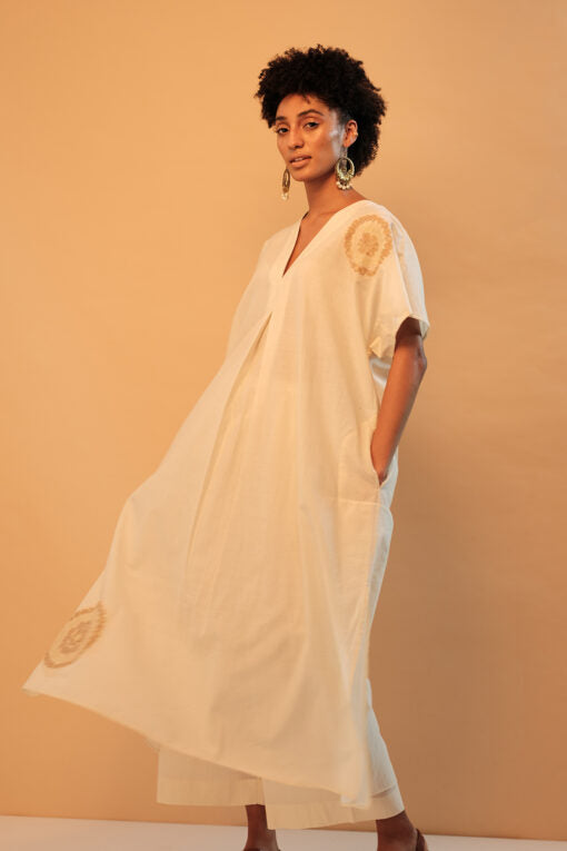 Chakri Applique Embroidered Kaftan Off-White Chakri Applique Embroidered Kaftan Off-White by Mallika Mathur by Mallika Mathur in white color for women in Singapore