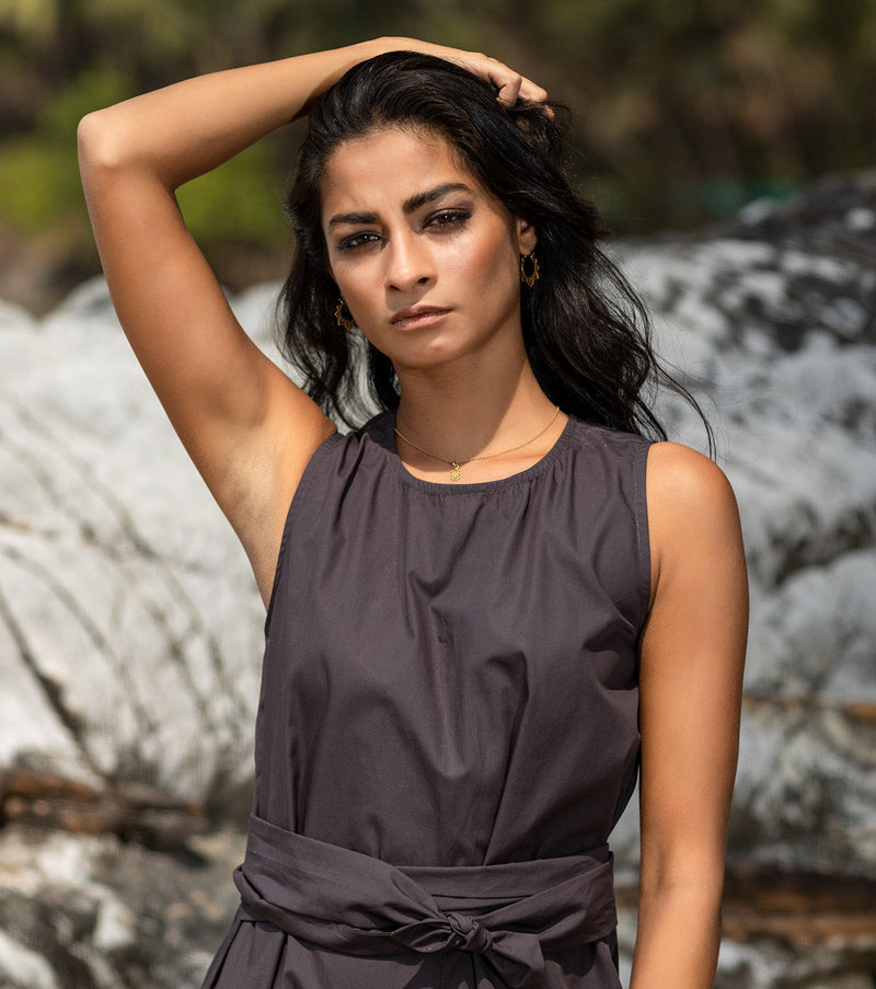 Chisel charcoal Jumpsuits by Khara Kapas in black for women in Singapore