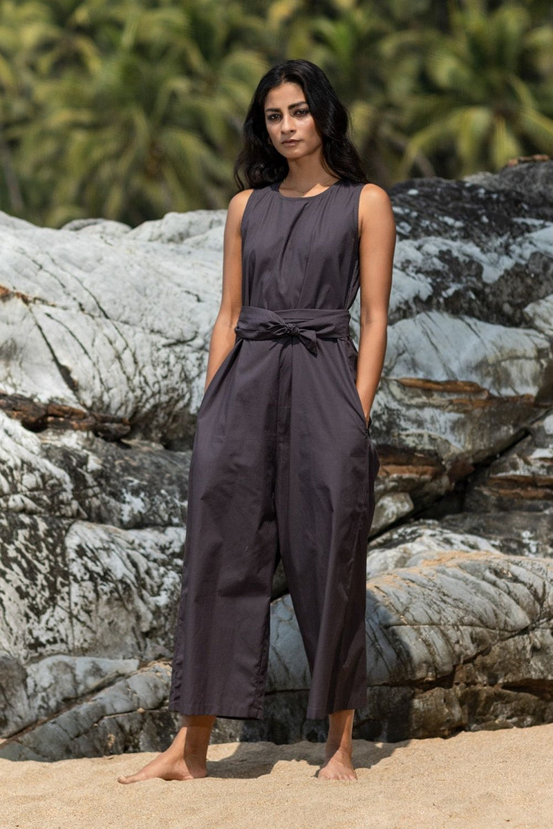 Chisel charcoal Jumpsuits by Khara Kapas in black for women in Singapore